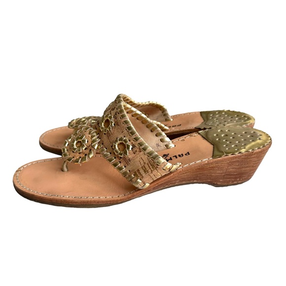 Palm Beach Sandals Classic Mid Wedge Cork Gold Trim Thong Sandals Women’s - Picture 1 of 17
